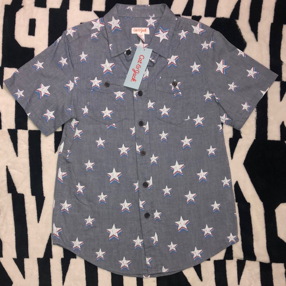 Boys button down shirt sleeve dress shirt.